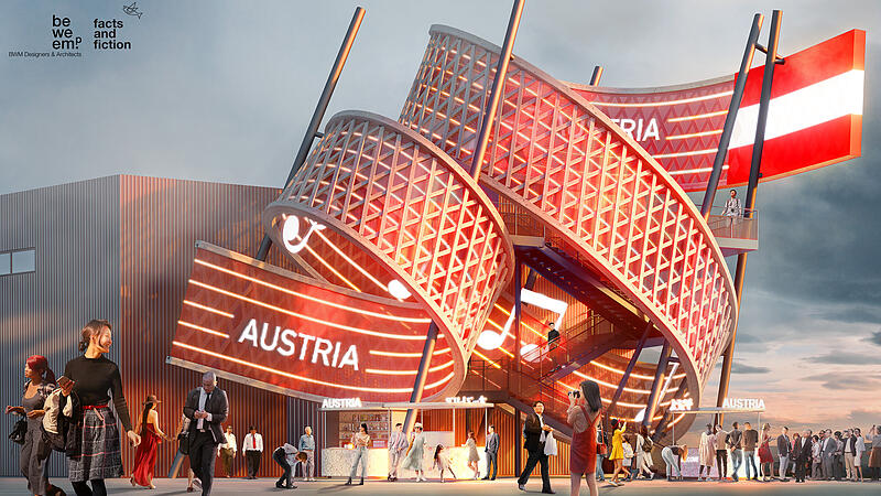 Expo 2025: Pavillon mit hölzernem Notenband