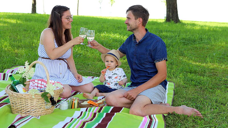 Picknicken unter alten Birn- und Apfelbäumen