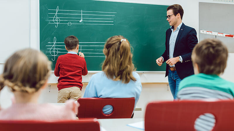 Musiklehrer Musikunterricht Schule Lehrer Tafel Noten
