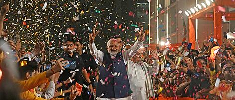 Indiens Premierminister Modi ließ sich am Dienstagabend feiern.