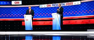 US-Präsident Biden (r.) machte in der TV-Debatte gegen Donald Trump (l.) keine gute Figur.