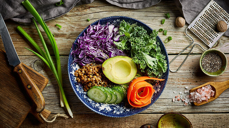 Vegan bowl on wooden table