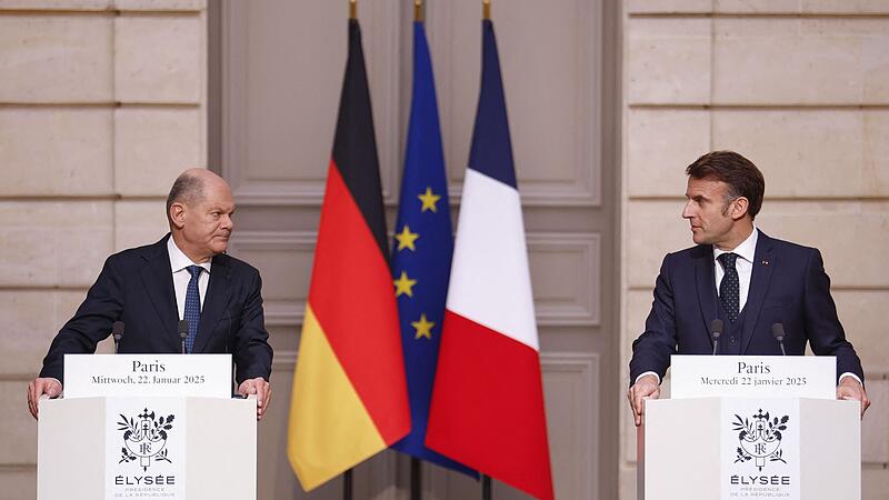 Der deutsche Kanzler Olaf Scholz (li.) war am Mittwoch zu Besuch bei Frankreichs Präsident Emmanuel Macron.